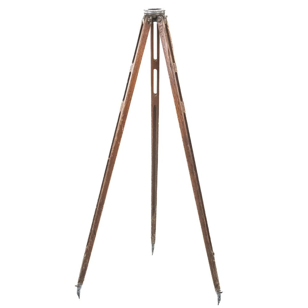 David White Co Surveying Tripod: This classic early-to-mid 20th-century surveyor's tripod was manufactured by the David White Company of Milwaukee, Wisconsin, as indicated by the cast lettering around the top aluminum threaded