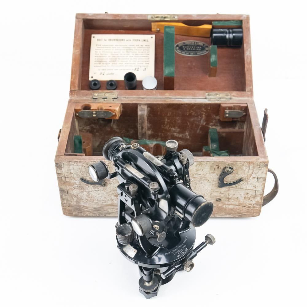 Cooke, Troughton & Simms Theodolite W/Case: This historically significant "Mountain Theodolite," serial number 30009, was manufactured by the renowned firm of Cooke, Troughton & Simms, Ltd. of London and York. A masterclass in British optical
