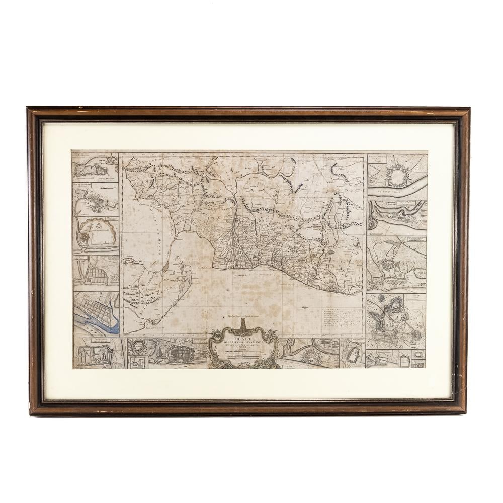 Framed 1770 French Coromandel Coast Map: This is a rare, authentic 1770 French copperplate engraving by M.B.C.T. (attributed to chief French military engineer Jean Bourcet) and engraved by P. Croisey in Paris. Titled Theatre de la Guerre dan
