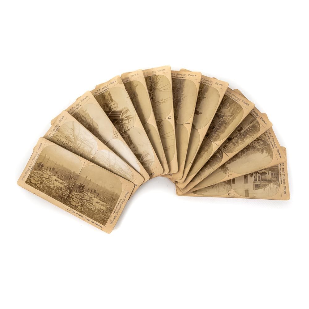 Stereoviews Of The New Richmond Cyclone: 12 stereoviews of the 1899 New Richmond cyclone document the aftermath of the deadliest tornado in Wisconsin history, which destroyed the town on June 12, 1899, killing 117 people. These 3D