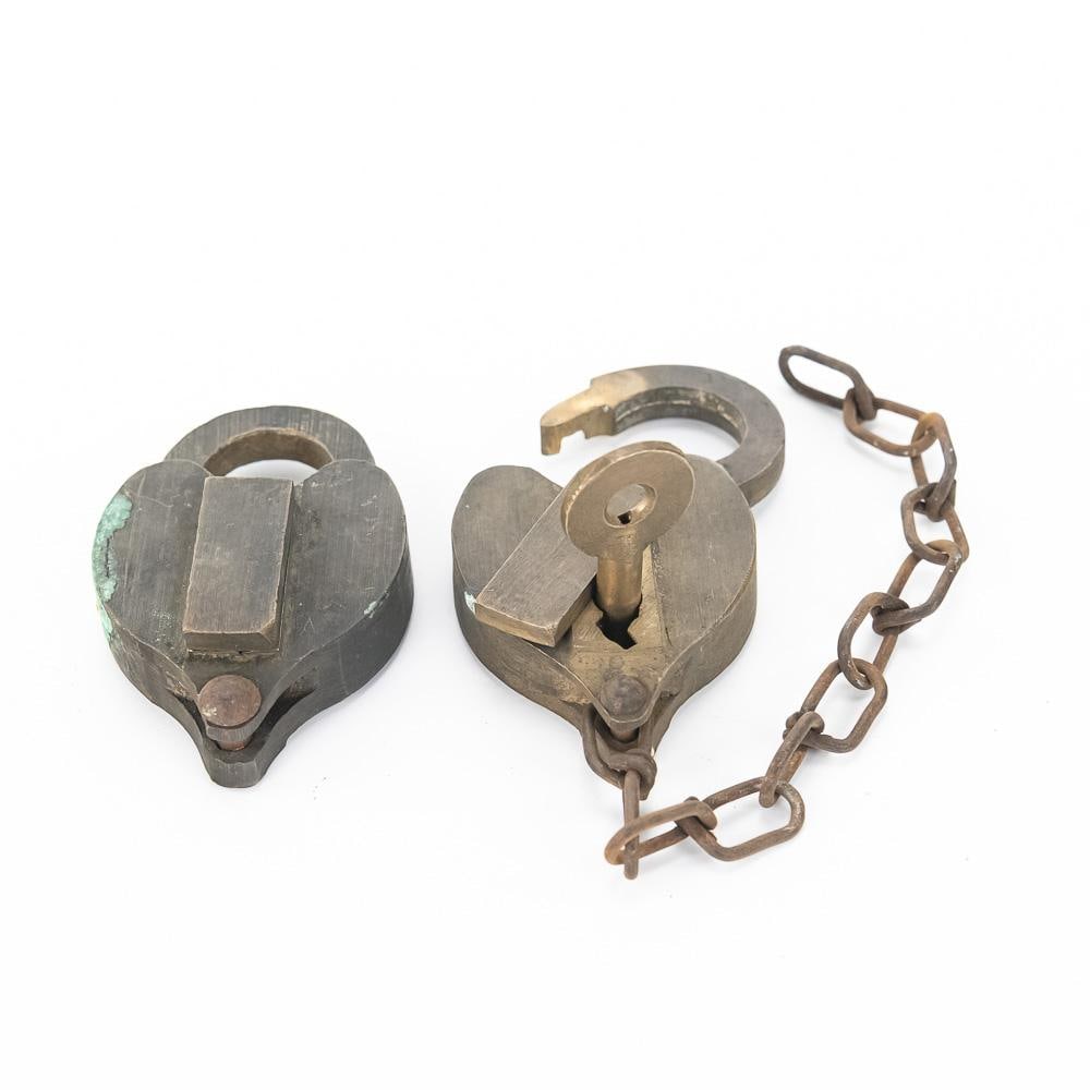 Two Vintage Brass Heart Padlocks - 2
