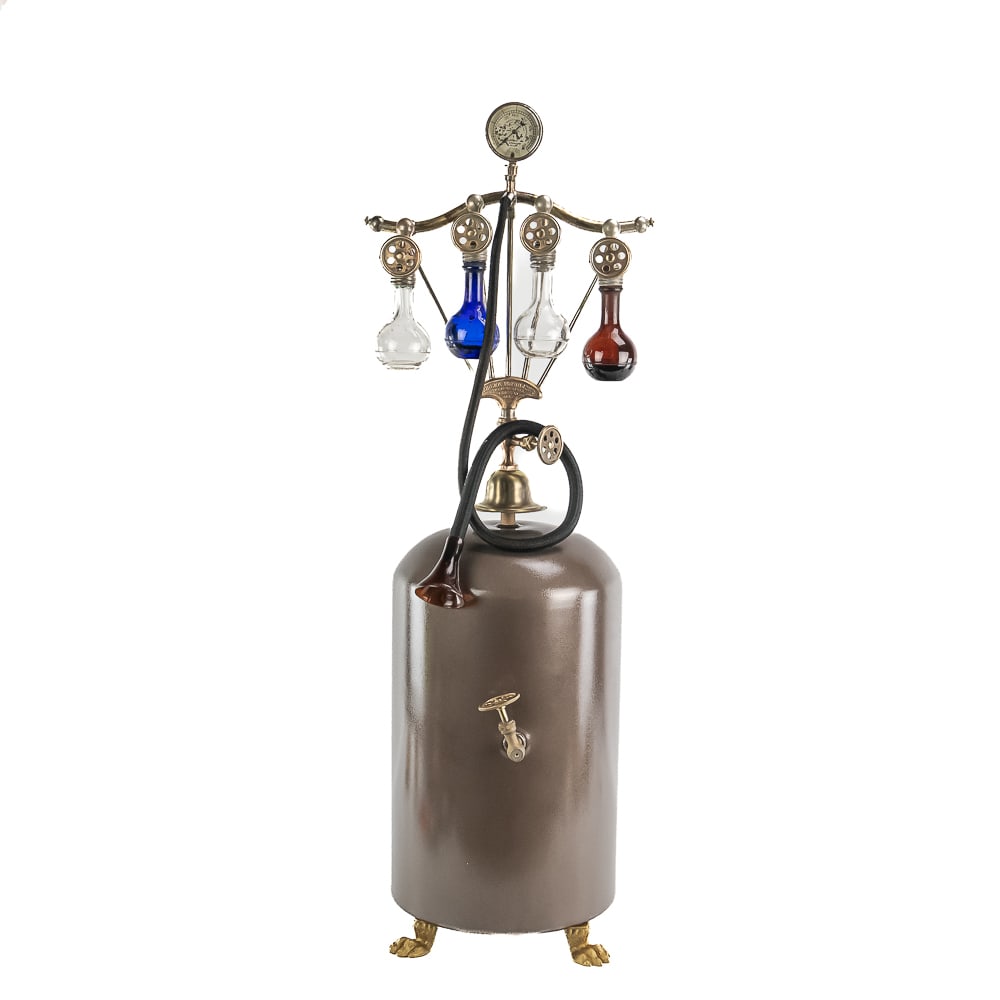 Vintage Eureka Medical Nebulizer: This is a 4-bulb early nebulizer manufactured by the Eureka nebulizer company operating out of Chicago IL circa 1900. Looks to be mostly original, with top air gauge, on dash off knobs, piping and air