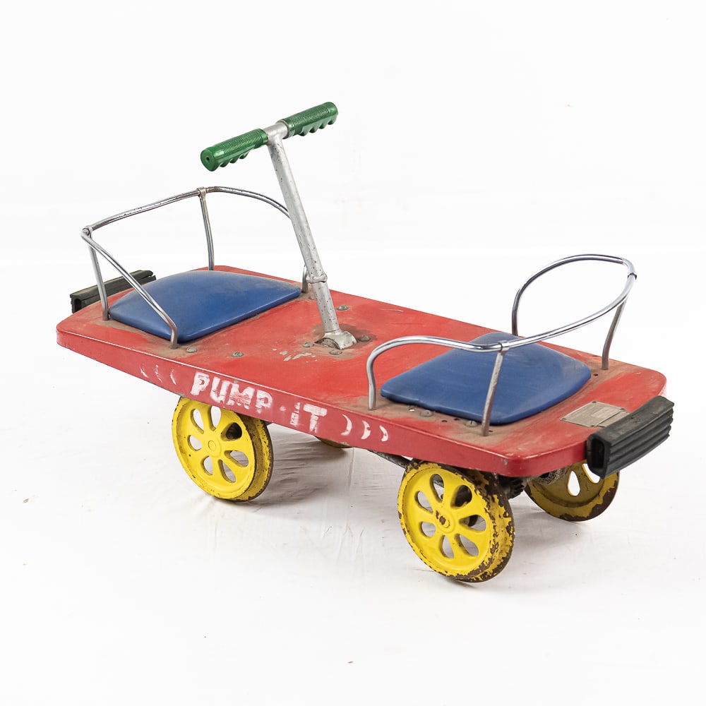 Vintage 'Pump-It' Amusement Park Ride ?Kiddieland?: Vintage 'Pump-It' Amusement Park Ride ?Kiddieland?, manufactured by Chance Manufacturing Company Inc. of Wichita, Kansas, this mid-century "Pump-It" kiddie amusement park hand car features a heavy-dut