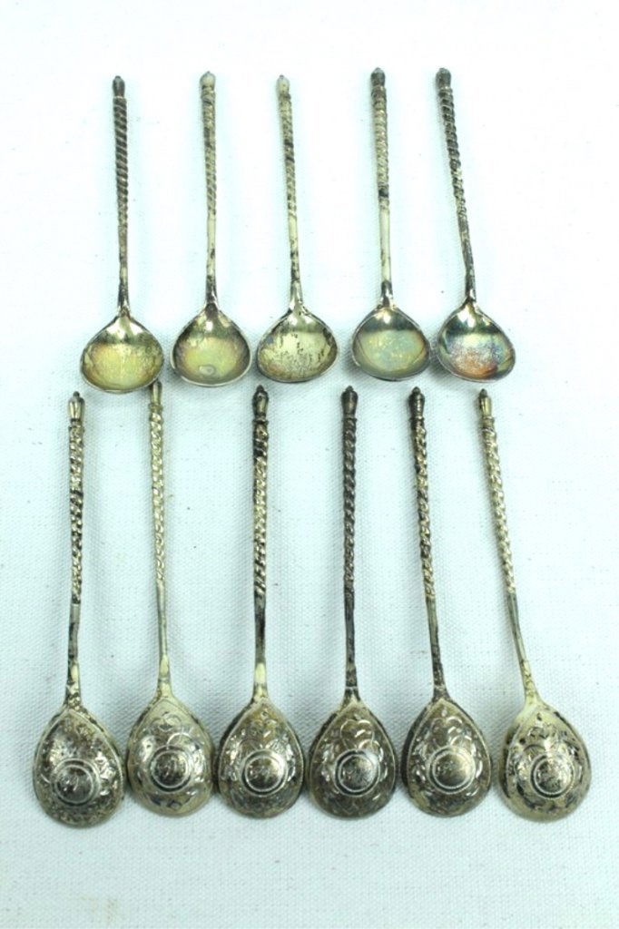 Eleven Antique Russian 84 Silver Spoons Gold Wash (1 of 4)