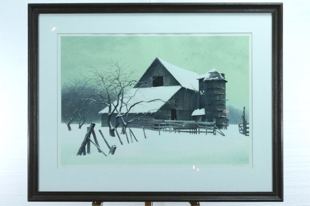 Robert Addison Framed Serigraph: on paper titled Winterset. Image size only 18 1/2 H x 27 W. Framed 28 1/2 x 36 1/2. Signed lower right. From an edition of 250 impressions. Condition Very Good