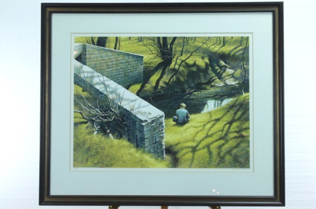 Robert Addison Framed Serigraph: on paper titled Hideaway. Image size only 18 1/2 H x 24 1/2 W. Framed 28 1/2 x 33 1/2. Signed lower right. From an edition of 250 impressions. Condition Very Good