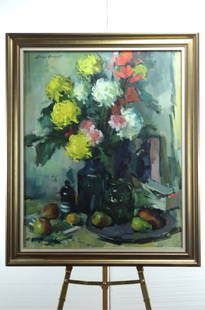 Sergei Bongart Oil Painting on Canvas Still Life: Framed oil on canvas painting only 40 inches high by 32 inches across. With the frame 47 x 39. Dates from about the mid 1970s. Signed Upper Left. Condition is Good