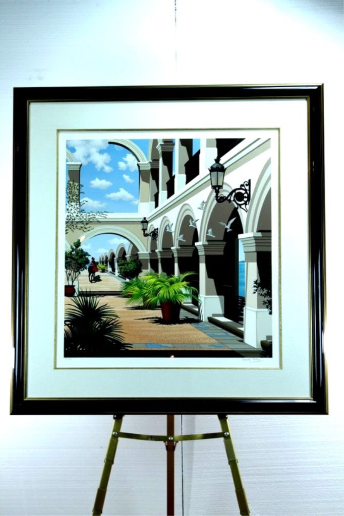 Frederick Phillips Framed Serigraph on Paper: Titled "Arcanum". Image size measures 30 H x 28 W and with the frame. 46 x 43 inches. The work is pencil signed lower right and numbered from an edition of 295 lower left. Originally purchase at the A