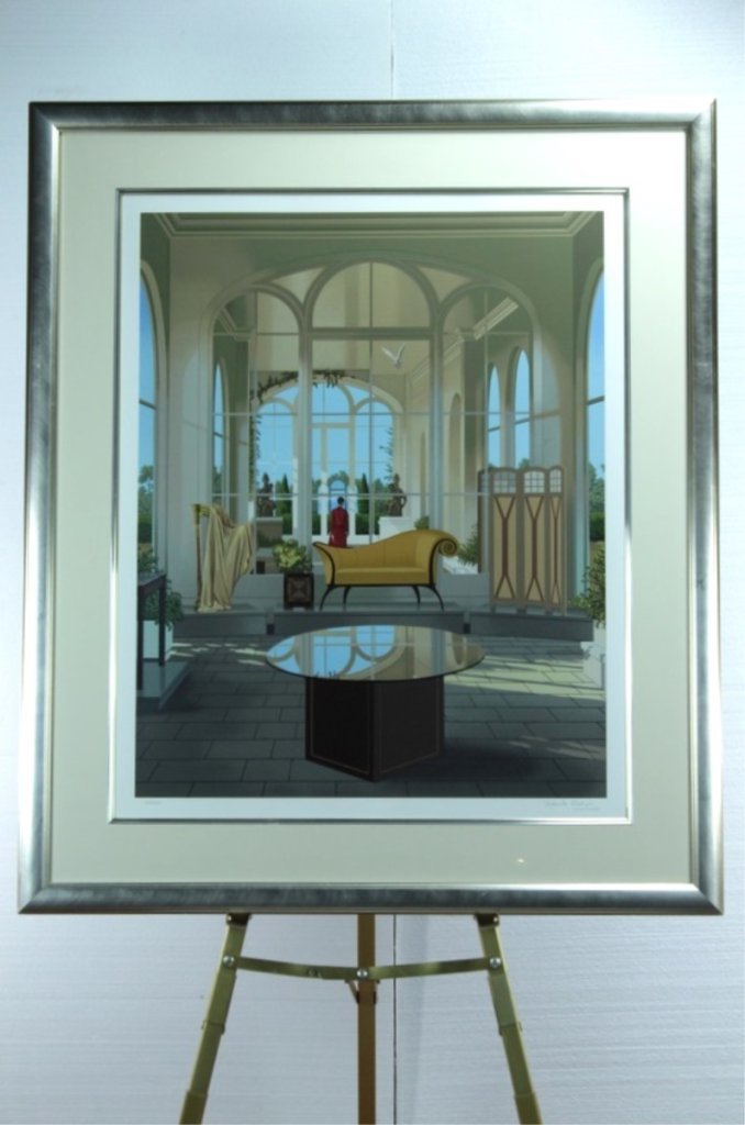 Frederick Phillips Framed Serigraph on Paper: Architectural Scene. Image size only measures 33 inches by 27 inches. Framed 47 x 40. Signed by the artist in pencil. Numbered from an edition of 295 lower left. Condition Good
