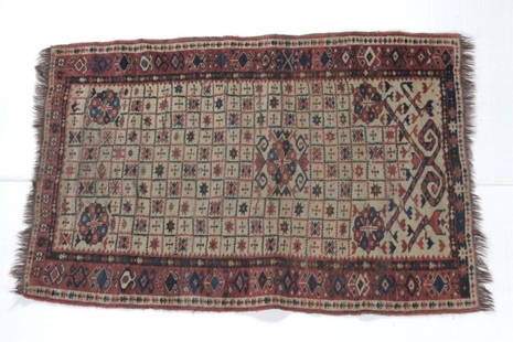 Antique Oriental Middle Eastern Prayer Rug: measuring 51 inches by 33 1/2 inches. Condition good has not been cleaned with good but muted colors