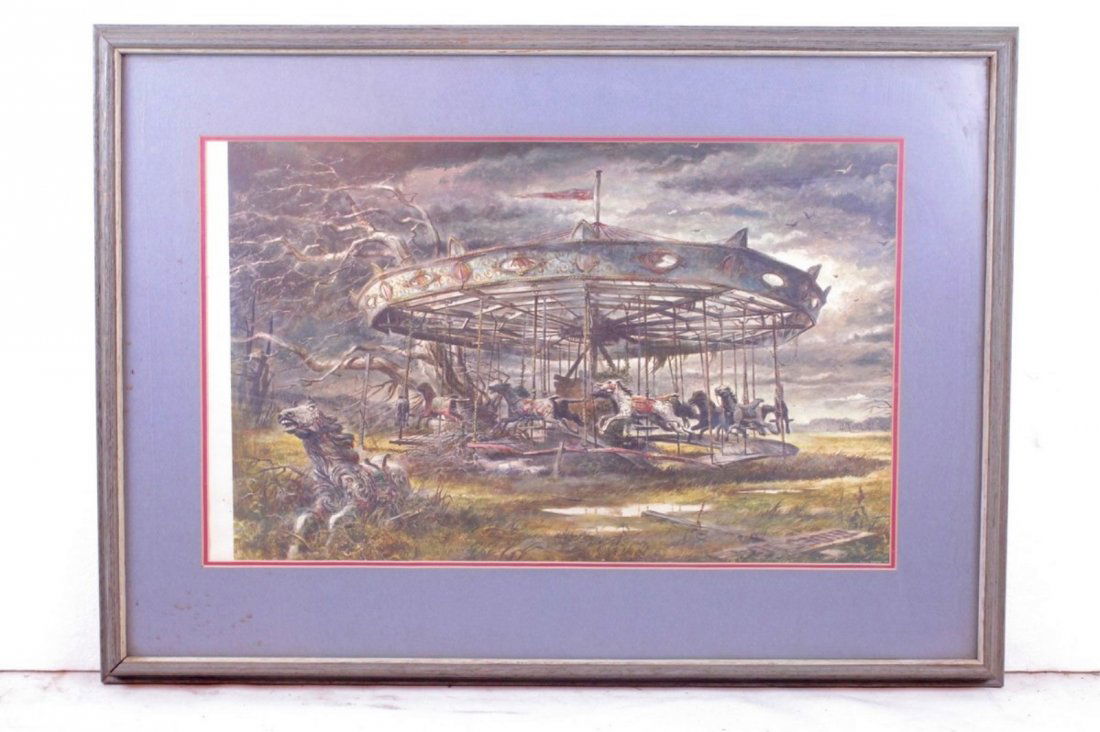 Print of a Robert Addison Carousel Painting: Framed Print of a Robert Addison Carousel Painting entitled "Where Have All The Children Gone?" Measures 23 1/2" x 32" Print Image measures 24" x 15 1/2".