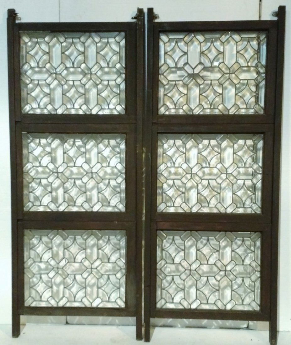 Pair of 3 Panel Beveled Leaded Glass Room Dividers (1 of 3)
