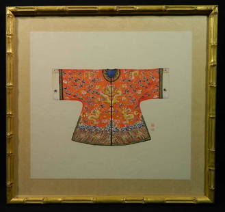 20th C Chinese W/C Silk Robe Signed Peng Wei?: TYPE:Art SUB TYPE:Painting REGION:Asia SUB REGION:China MEDIUM:Watercolor SGD/UNS:Signed TITLE:20th C Chinese W/C Silk Robe Signed Peng Wei? CATALOG NOTES:An extremely finely painted Chinese