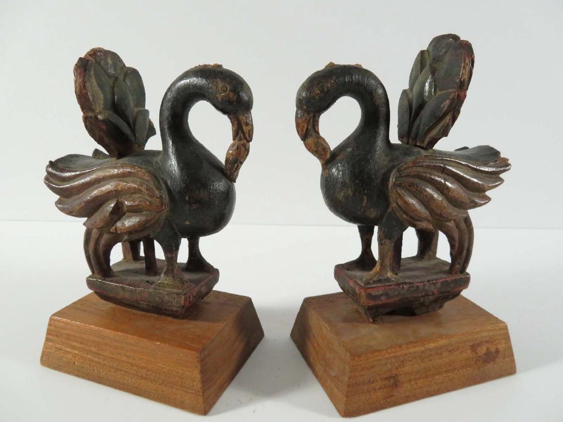 Middle Eastern Pair Wood Polychrome Birds Stands (1 of 6)