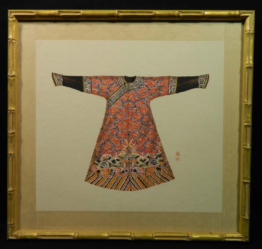 20th C Chinese W/C Silk Robe Signed Peng Wei? (1 of 4)
