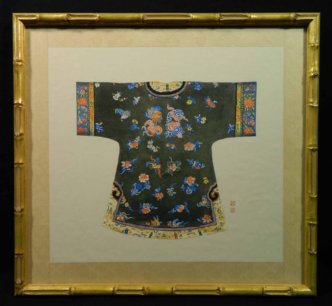 20th C Chinese W/C Silk Robe Signed Peng Wei? (1 of 4)