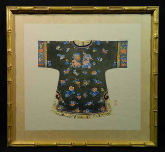 20th C Chinese W/C Silk Robe Signed Peng Wei?: TYPE:Art SUB TYPE:Painting REGION:Asia SUB REGION:China MEDIUM:Watercolor SGD/UNS:Signed TITLE:20th C Chinese W/C Silk Robe Signed Peng Wei? CATALOG NOTES:An extremely finely painted Chinese watercolo