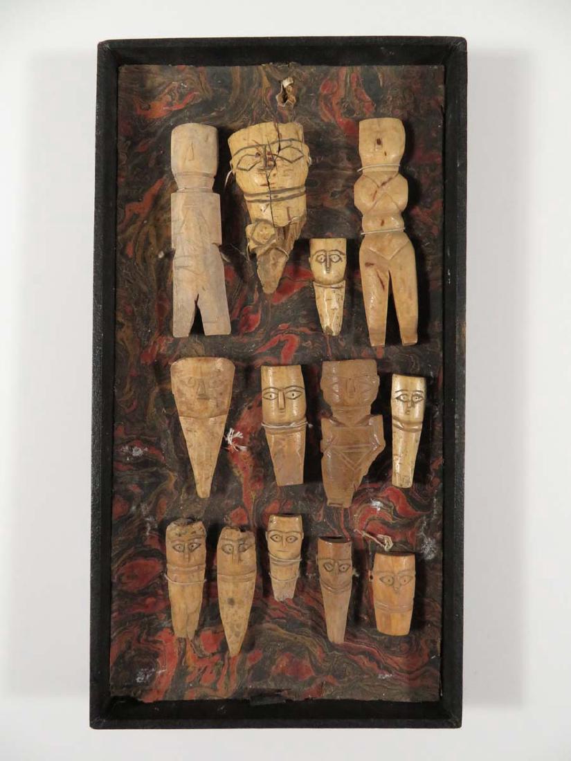 Ancient Egyptian 13 Coptic Bone Dolls Lot: TYPE:Antiques SUB TYPE:Doll REGION:Middle East SUB REGION:Egypt MEDIUM:Bone SGD/UNS: TITLE:Ancient Egyptian 13 Coptic Bone Dolls Lot CATALOG NOTES:A collection of 13 different Coptic bone doll figures