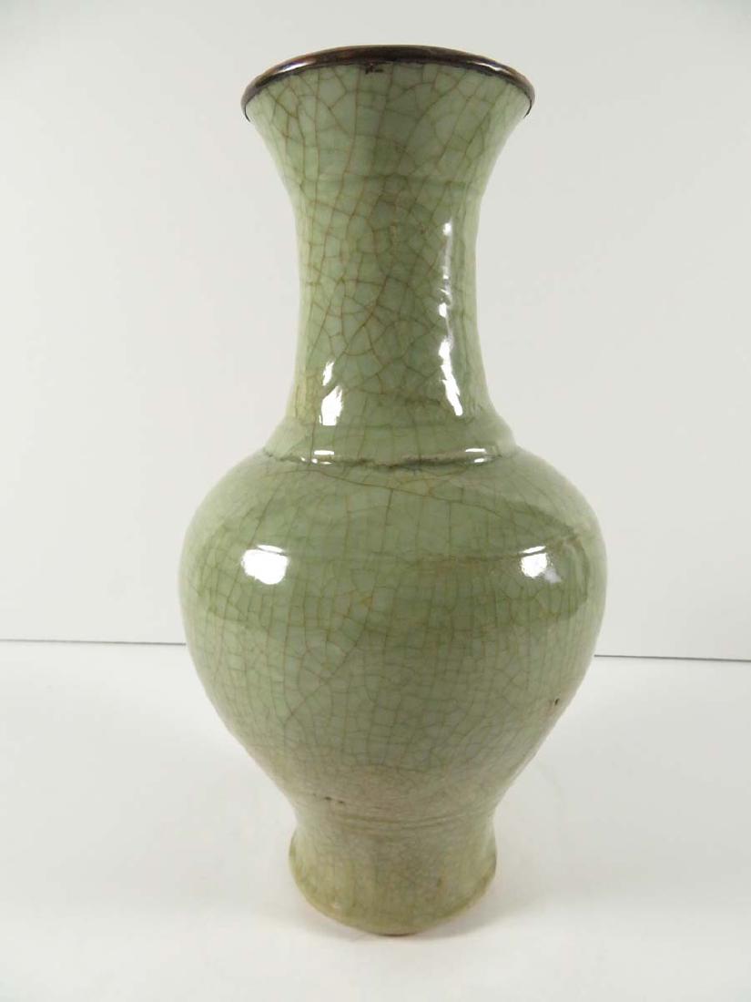 Chinese Celadon Crackle Vase Bronze Rim (1 of 7)