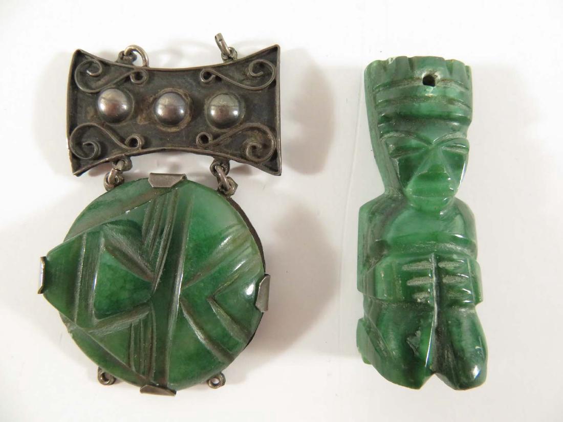Pre Columbian Type Jade 2 Sterling ? Medallion (1 of 4)