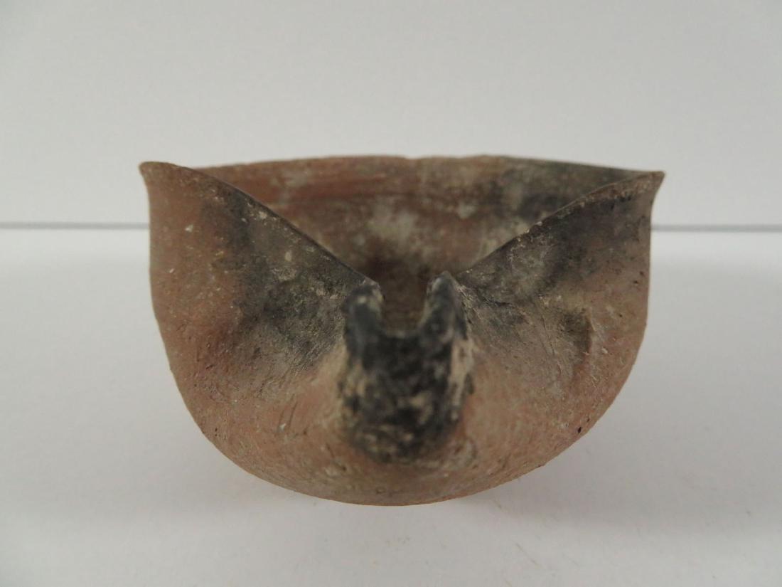 Antique Israel Holy Land Pinched Spout Oil Lamp: TYPE:Antiques SUB TYPE:Lamp REGION:Middle East SUB REGION:Israel MEDIUM:Pottery SGD/UNS:Unsigned TITLE:Antique Israel Holy Land Pinched Spout Oil Lamp CATALOG NOTES:Antique redware terra cotta pottery