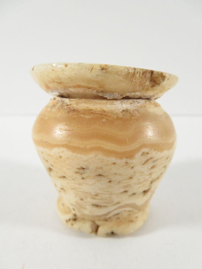 Antique Egyptian Alabaster Kohl Pot: TYPE:Antiques SUB TYPE:Pot REGION:Middle East SUB REGION:Egypt MEDIUM:Alabaster SGD/UNS:Unsigned TITLE:Antique Egyptian Alabaster Kohl Pot CATALOG NOTES:Antique alabaster small vase. Directly from the