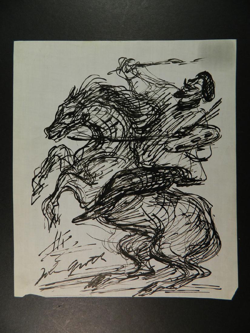 John Groth WPA Era Artist on Horseback LISTED: TYPE:Art SUB TYPE:Drawing REGION:United States SUB REGION:New York MEDIUM:Ink SGD/UNS:Signed TITLE:John Groth WPA Era Artist on Horseback LISTED CATALOG NOTES:Humerous depiction by well listed America