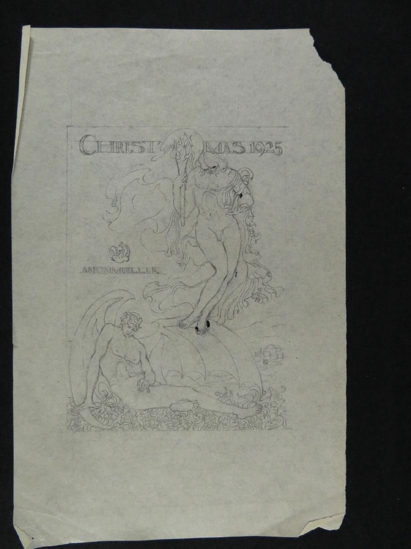 Early 20th C Drawing Christmas 1925 Deco Arion Meuller: TYPE:Art SUB TYPE:Drawing REGION:United States SUB REGION: MEDIUM: SGD/UNS:Unsigned TITLE:Early 20th C Drawing Christmas 1925 Deco Arion Meuller CATALOG NOTES:Fine early 20th C American drawing from a