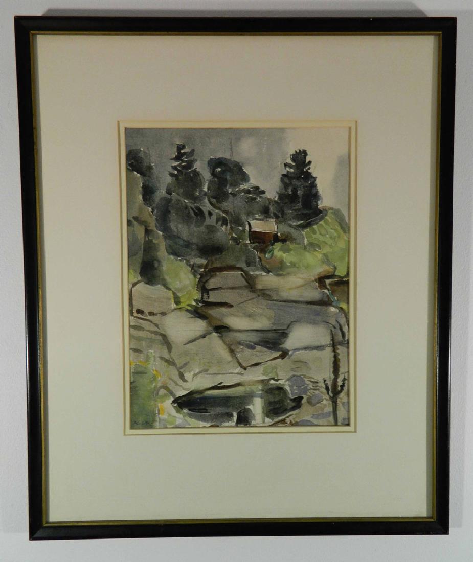 Landscape w/ Trees by Karl Mattern: TYPE:Art SUB TYPE:Painting REGION:United States SUB REGION:Kansas MEDIUM:W/C SGD/UNS:Sgd TITLE:Landscape w/ Trees by Karl Mattern CATALOG NOTES:An original watercolor painting by listed American WPA e