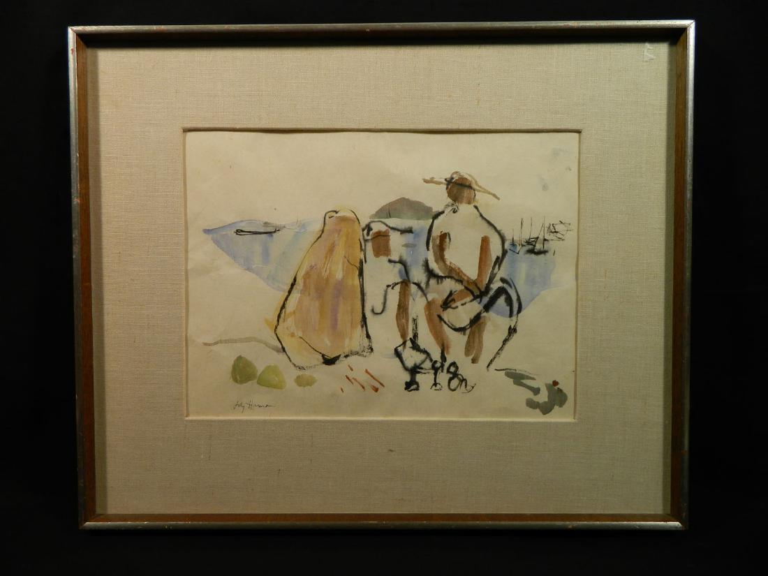Lily Harmon WPA era Man at Shore Boats: TYPE:Art SUB TYPE:Painting REGION:United States SUB REGION:New York MEDIUM:Watercolor SGD/UNS:Signed TITLE:Lily Harmon WPA era Man at Shore Boats CATALOG NOTES:Listed American NY artist and illustrato