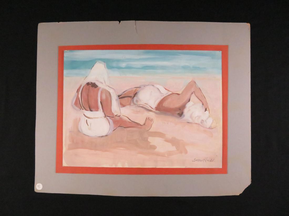 Zoltan Hecht WPA Era Two Women on Beach: TYPE:Art SUB TYPE:Painting REGION:United States SUB REGION:New York MEDIUM:Watercolor SGD/UNS:Signed LR TITLE:Zoltan Hecht WPA Era Two Women on Beach CATALOG NOTES:Nice WPA era depiction of two women 