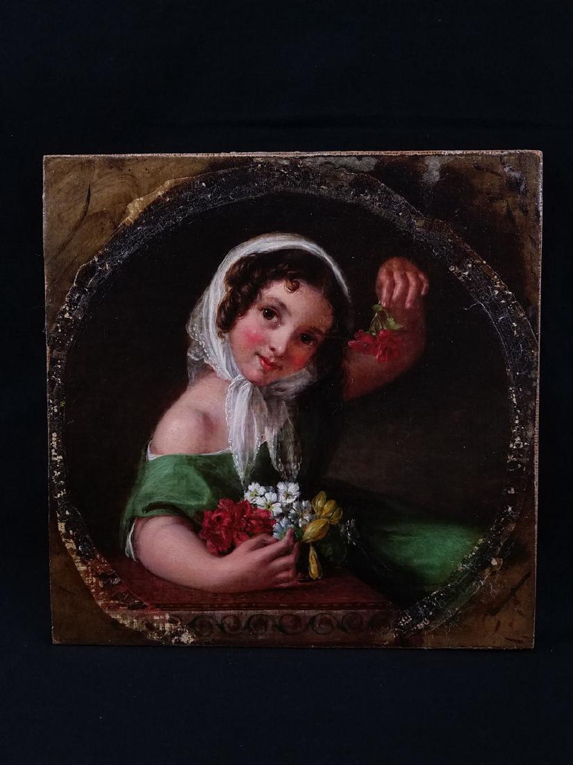 (Attrib) Lilly Martin Spencer "Girl with Flowers": TYPE:Art SUB TYPE:Painting REGION:United States SUB REGION: MEDIUM:Oil on Canvas SGD/UNS:Unsigned TITLE:(Attrib) Lilly Martin Spencer "Girl with Flowers" CATALOG NOTES:b. England,1822- d. NY 1902. OH,