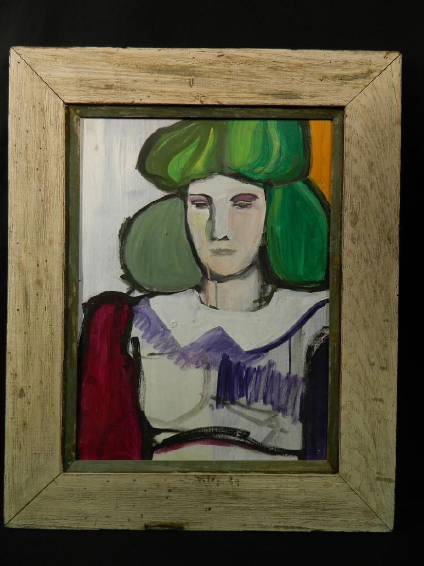 Orig Modernist Pop Art Mid Century Woman Green Hat: TYPE:Art SUB TYPE:Painting REGION:United States SUB REGION: MEDIUM:Oil On Canvas SGD/UNS:Unsigned TITLE:Orig Modernist Pop Art Mid Century Woman Green Hat CATALOG NOTES:Fine mid century modern pop art