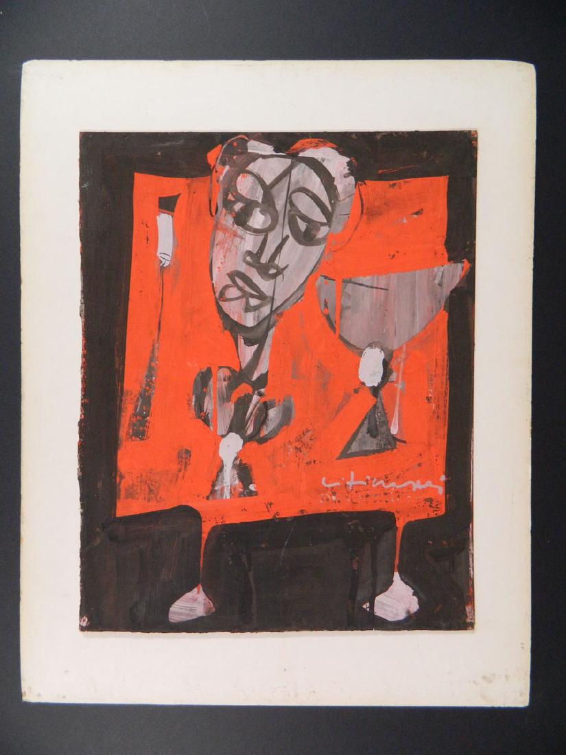 Illegible Sgd Cubist Abstract Face EXC QUALITY: TYPE:Art SUB TYPE:Painting REGION: SUB REGION: MEDIUM:Gouache SGD/UNS:Signed LR TITLE:Illegible Sgd Cubist Abstract Face EXC QUALITY CATALOG NOTES:Fine quality mid century abstract. Fully signed with 