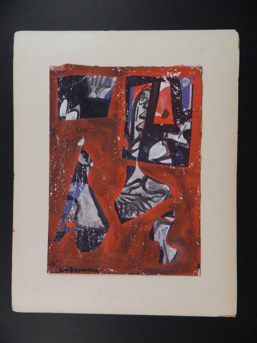 Illegible Signed Cubist Abstract Shapes: TYPE:Art SUB TYPE:Painting REGION: SUB REGION: MEDIUM:Gouache SGD/UNS:Signed LL TITLE:Illegible Signed Cubist Abstract Shapes CATALOG NOTES:Fine quality mid century abstract. Fully signed with illegib