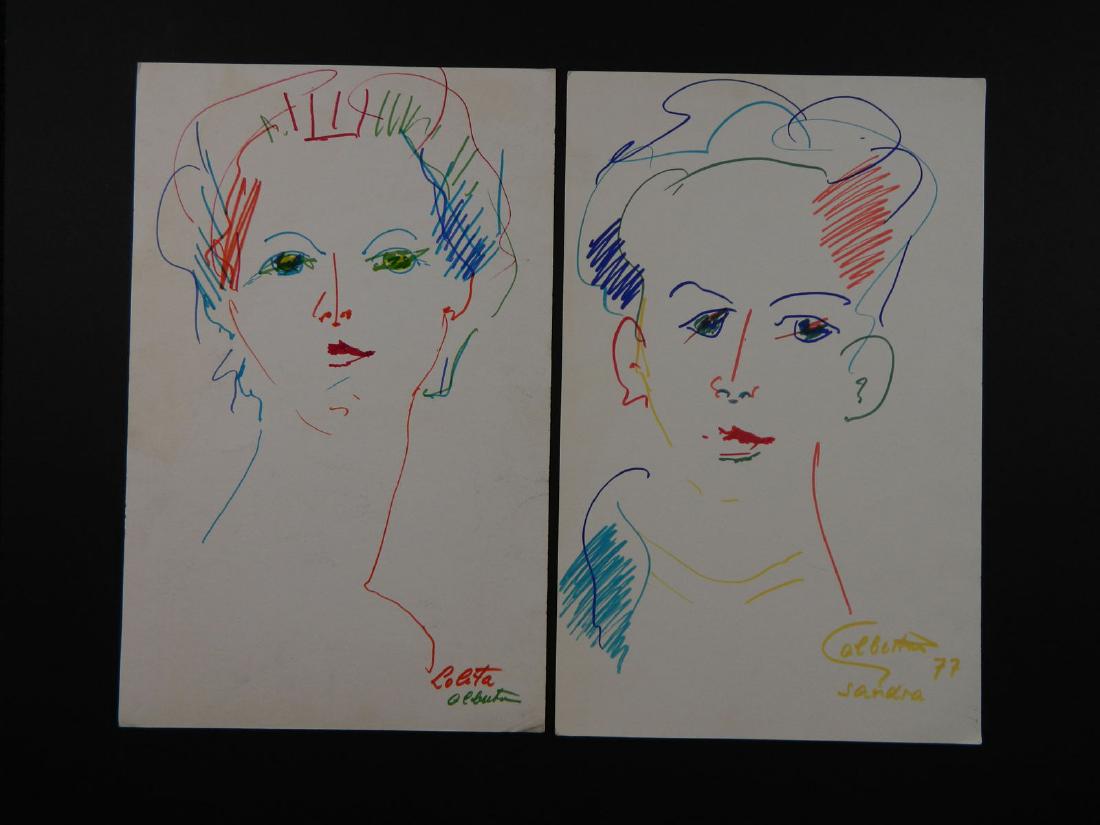 Pop Art Two Bust Portraits of Women: TYPE:Art SUB TYPE:Painting REGION: SUB REGION: MEDIUM:Magic Marker SGD/UNS:Signed LR TITLE:Pop Art Two Bust Portraits of Women CATALOG NOTES:Modernist portraits inscribed "Lolita" and "Sandra" INSIDE 