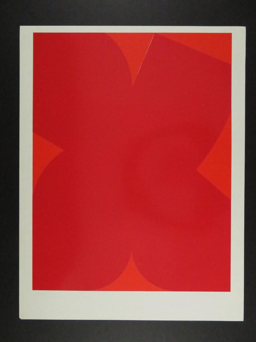 Jo Delahaut "Rouge - Orange" 49/50: TYPE:Art SUB TYPE:Print REGION:Europe SUB REGION:Belgium MEDIUM: SGD/UNS:Signed LR TITLE:Jo Delahaut "Rouge - Orange" 49/50 CATALOG NOTES:Bold modernist geometric pattern in orange and red. INSIDE HEI