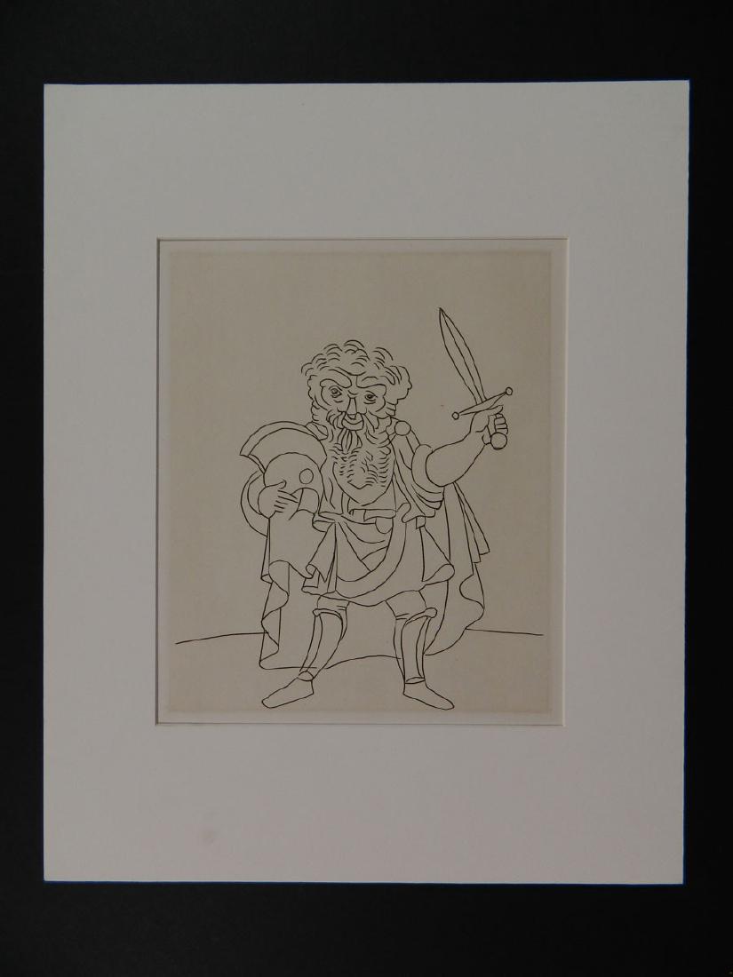 Andre Derain Figure of Man with Sword and Shield: TYPE:Art SUB TYPE:Print REGION:Europe SUB REGION:France MEDIUM:Etching SGD/UNS:Unsigned TITLE:Andre Derain Figure of Man with Sword and Shield CATALOG NOTES:From the series of etchings titled "Le Saty