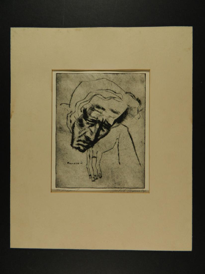Umberto Romano Figure Leaning on Hand: TYPE:Art SUB TYPE:Print REGION:United States SUB REGION:Massachusetts MEDIUM:Drypoint SGD/UNS:Signed LR TITLE:Umberto Romano Figure Leaning on Hand CATALOG NOTES:Umberto Romano Figure Leaning on Hand