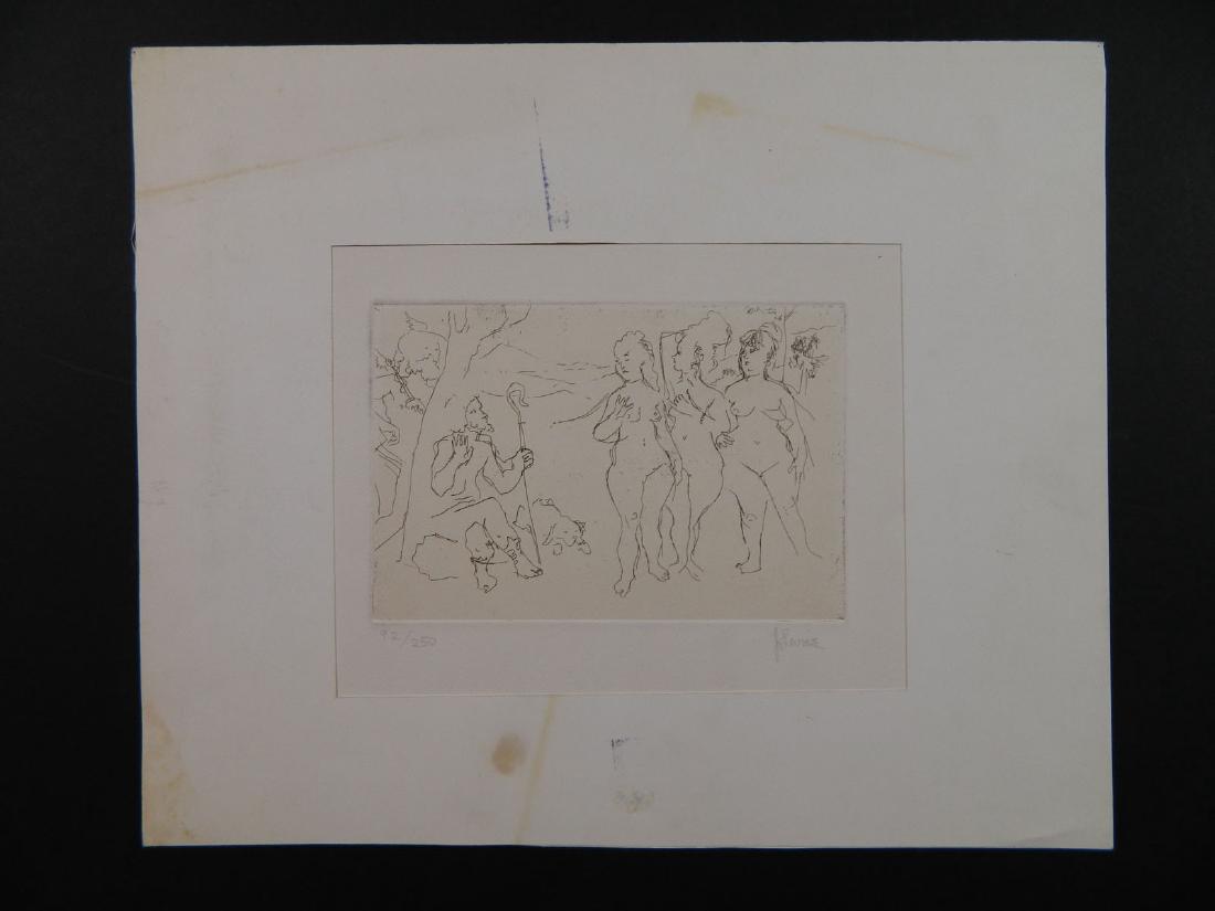 Jack Levine Three Nude Women and Shepherd: TYPE:Art SUB TYPE:Print REGION:United States SUB REGION:New York MEDIUM:Etching SGD/UNS:Signed LR TITLE:Jack Levine Three Nude Women and Shepherd CATALOG NOTES:Limited edition 92/250. INSIDE HEIGHT:8