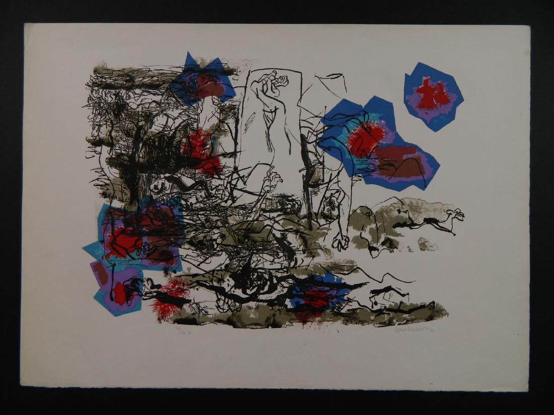 Abraham Rattner Mid Century Abstracted View: TYPE:Art SUB TYPE:Print REGION:United States SUB REGION:New York MEDIUM:Lithograph SGD/UNS:Signed LR TITLE:Abraham Rattner Mid Century Abstracted View CATALOG NOTES:Limited edition 24/100 on Arches pa