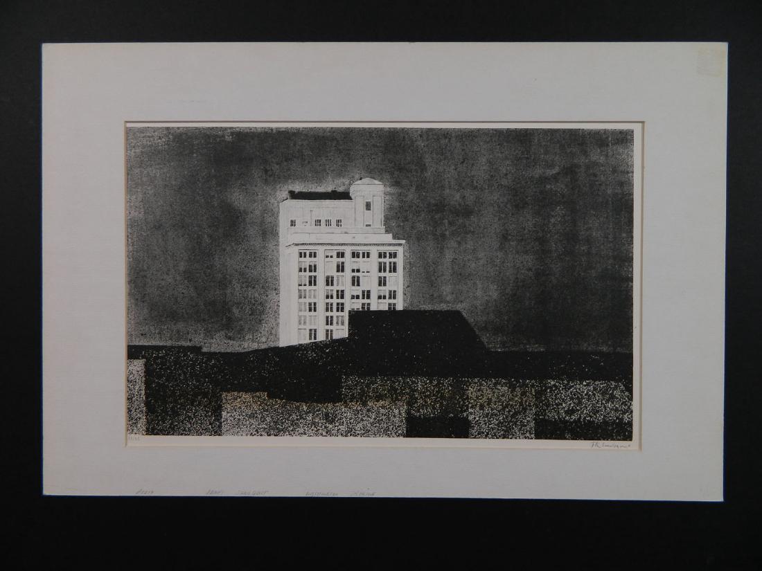James Sundquist WPA Style White Building: TYPE:Art SUB TYPE:Print REGION:United States SUB REGION:New York MEDIUM:Lithograph SGD/UNS:Signed LR TITLE:James Sundquist WPA Style White Building CATALOG NOTES:Nice modernist image by listed artist 