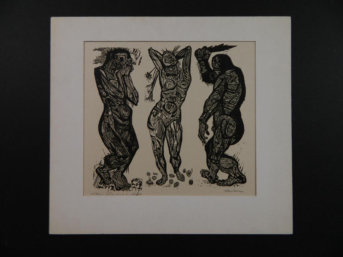 Irving Amen WPA Era Woodblock Listed Artist: TYPE:Art SUB TYPE:Print REGION:United States SUB REGION:New York MEDIUM:Woodcut SGD/UNS:Signed LR TITLE:Irving Amen WPA Era Woodblock Listed Artist CATALOG NOTES:Titled "Adam, Eve, and Lilith" at LL u