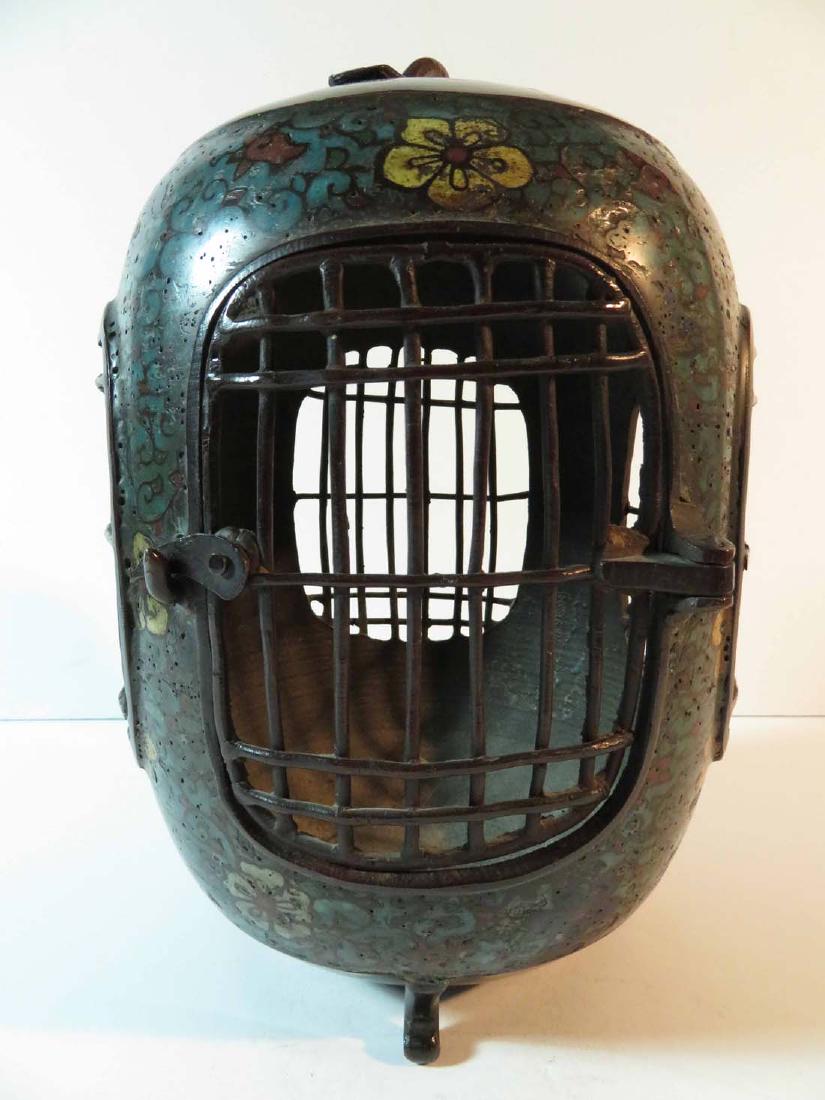 Japanese Cloisonne Bronze Bird Cage Floral Tripod (1 of 7)