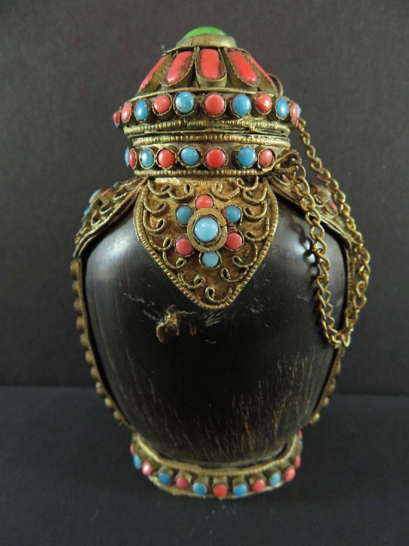 Chinese Mongolian Snuff Bottle Horn Gilt (1 of 5)