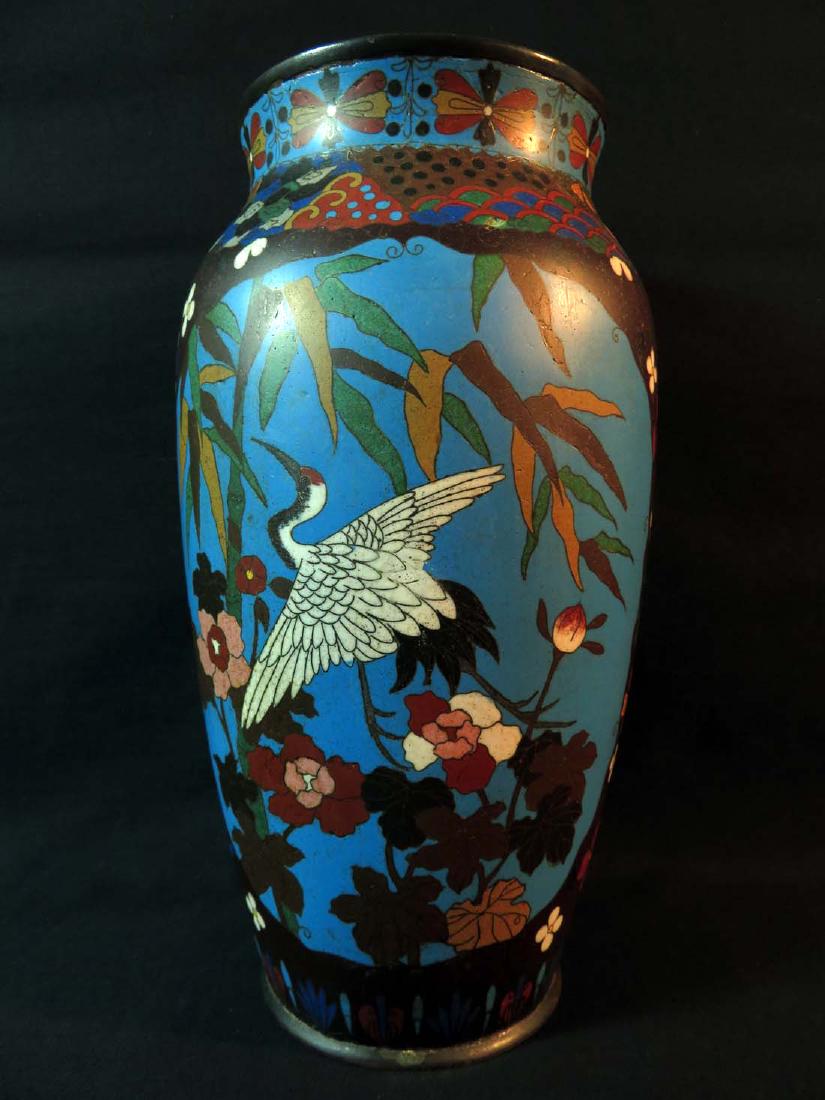 Japanese Cloisonne Meiji Vase Crane Birds Flowers (1 of 10)