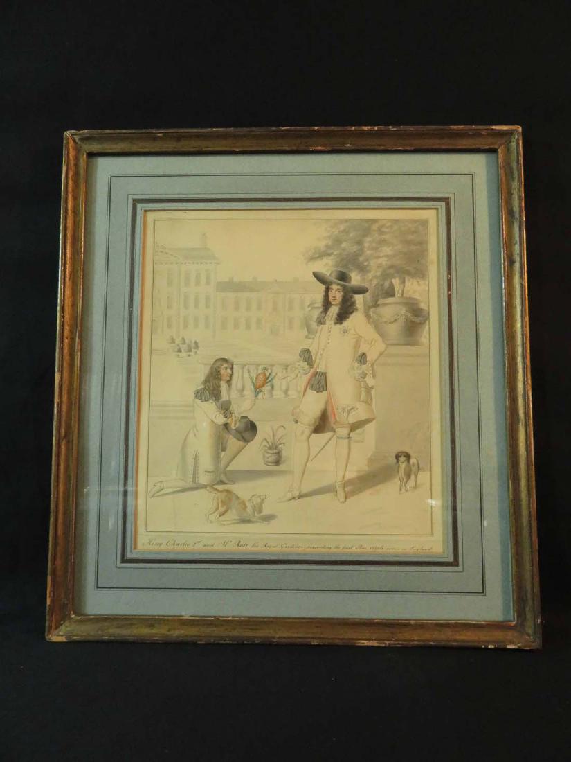 GP Harding King Charles II Mr Rose Pineapple: TYPE:Art SUB TYPE:Painting REGION:Europe SUB REGION:England MEDIUM:Watercolor SGD/UNS:Signed TITLE:GP Harding King Charles II Mr Rose Pineapple CATALOG NOTES:Very well executed watercolor showing Engl