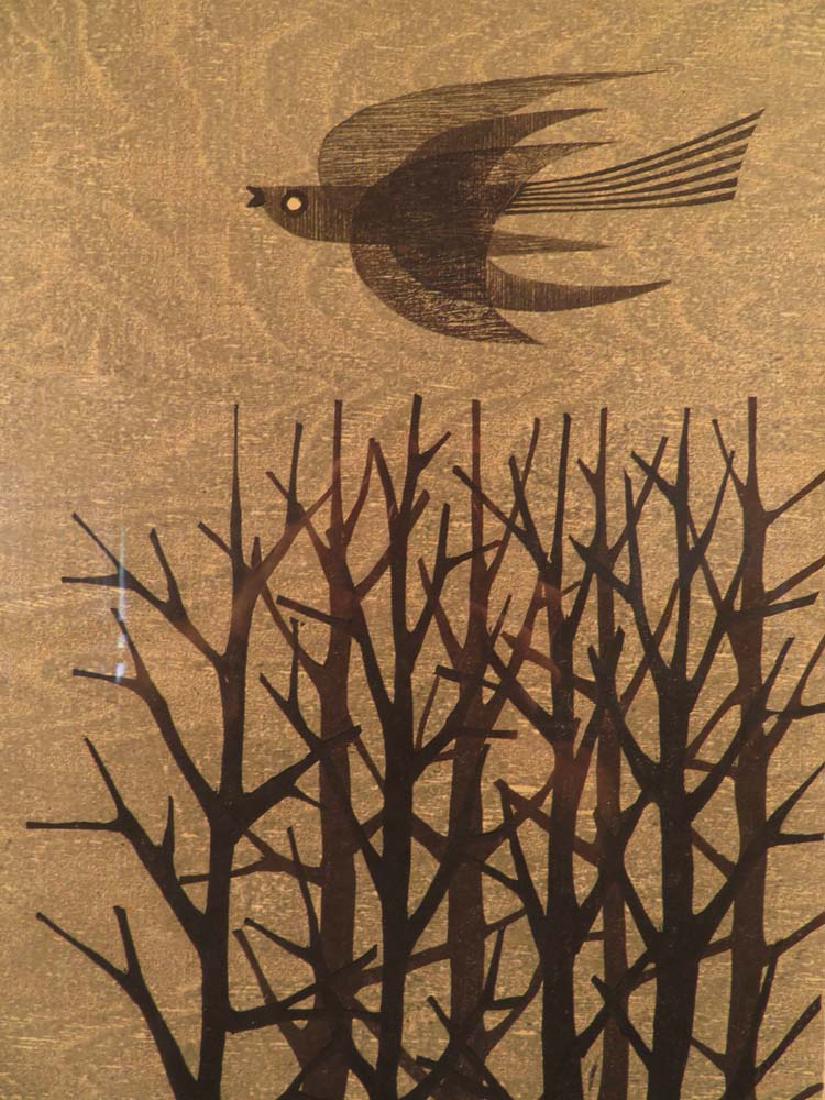 Fumio Fujita Japanese Woodblock Bird Trees 1962 (1 of 5)