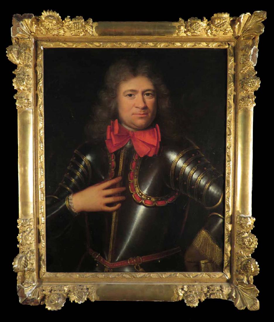 Old Master French 18th C Portrait Man Armor: TYPE:Art SUB TYPE:Painting REGION:Europe SUB REGION:France MEDIUM:Oil SGD/UNS: TITLE:Old Master French 18th C Portrait Man Armor CATALOG NOTES:An excellent 18th century French portrait of a nobleman i