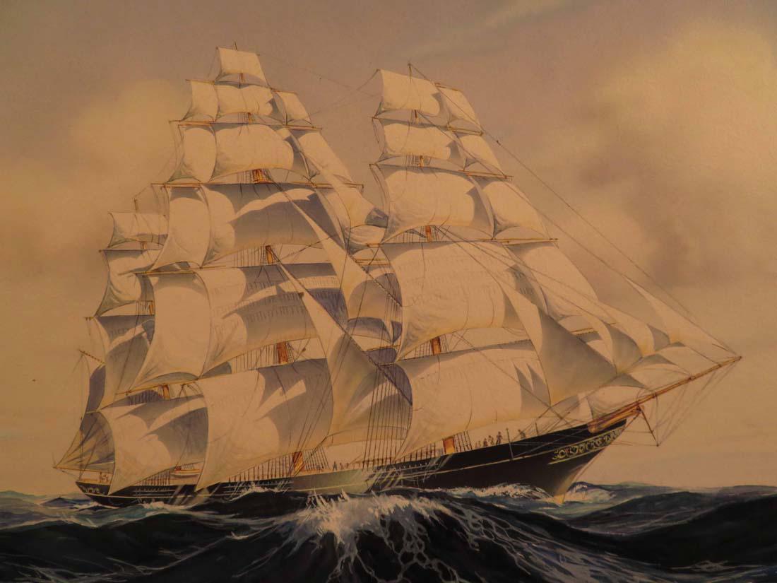 Orig Illustration Clipper Ship Marine EXC: TYPE:Art SUB TYPE:Painting REGION:US SUB REGION: MEDIUM:Watercolor SGD/UNS: TITLE:Orig Illustration Clipper Ship Marine EXC CATALOG NOTES:Excellent original magazine illustration showing a finely deta